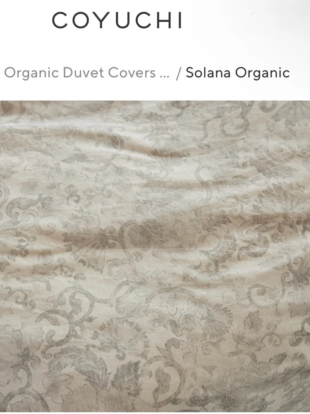 COYUCHI Solana Organic Print Duvet Cover in size King New without tags $398